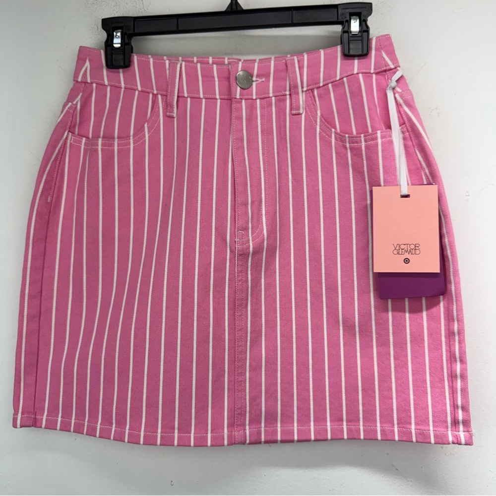 Victor Glemaud Target size 4 Women’s Pink White Denim Striped Mini Jean Skirt